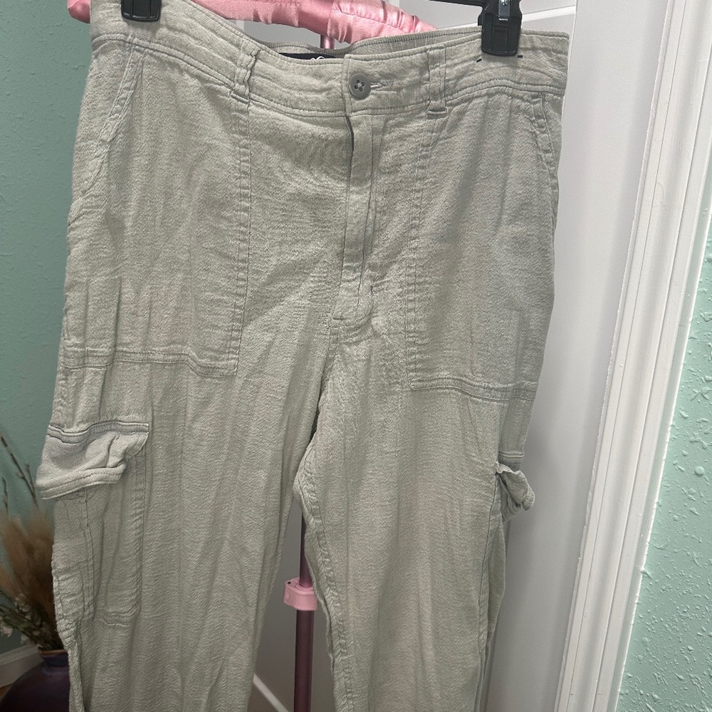 Hollister Medium women baggy pants linen olive green
